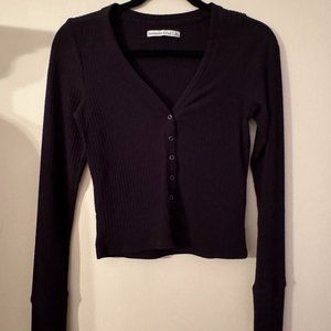 Abercrombie & Fitch Ribbed Button Up Cropped Long Sleeve - Sz. S